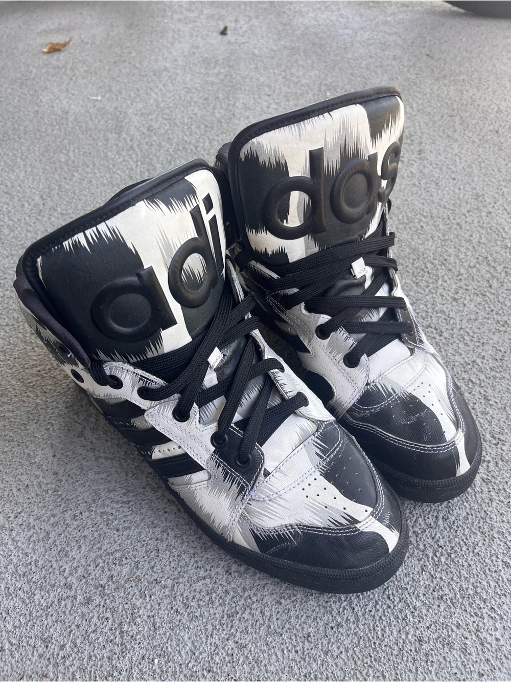Jeremy Scott x Adidas Black and White High-Top Sneakers